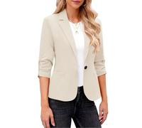 ANHATUIV Blazers for Women UK Lined Casual Open Ruched 3/4 Sleeve Jackets Plain Suit Work Office Formal Jacket TopWomens Coats Cardigan Suit Collar Solid Color Italian Ladies Blazer Coats Beige