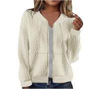 ANHATUIV Cardigan Sweaters For Women Uk Full Zip Jacket Long Sleeve Sweatshirt With Pockets Cable Knit Coat Lightweight Bomber Jacket Elegant Fall Outfits Casual Pullover Bolero Female Jacket Coat