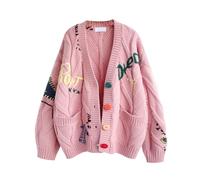 ANHATUIV Cardigans For Women Uk Thick Warm Winter Cardigans Cartoon Cute Sweater Chunky Cardigan With Buttons Ladies Button Up Jumper Kawaii Coat Cable Knitted Cardigan Japanese College Style