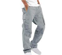ANHATUIV Cargo Trousers for Men UK Full Size Elasticated Pants Waist Cargo Combat Work Trousers Casual Pants Outdoor Lightweight Pants Straight Leg Casual Trousers Grey