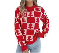 ANHATUIV Christmas Jumpers for Women UK Casual Crew Neck Ugly Christmas Xmas Snowflake Patterns Knitted Sweater Long Sleeve Top High Neck Floral Printed Loose Pullover Knitwear L