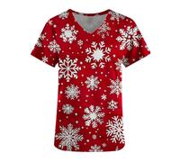 ANHATUIV Christmas Scrubs Tops Nurse Medical Uniforms & Scrubs - V Neck,Christmas Print,Short Sleeve,with Pockets,Tunic Shirt, Uniform Healthcare Workwear Holiday Doctors Hospital Spa Nail Salons S