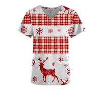 ANHATUIV Christmas Scrubs Tops Nurse Medical Uniforms & Scrubs - V Neck,Christmas Print,Short Sleeve,with Pockets,Tunic Shirt, Uniform Healthcare Workwear Holiday Doctors Hospital Spa Nail Salons S