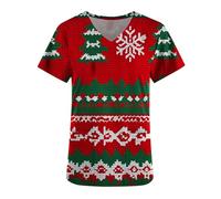 ANHATUIV Christmas Scrubs Tops Nurse Medical Uniforms & Scrubs - V Neck,Christmas Print,Short Sleeve,with Pockets,Tunic Shirt, Uniform Healthcare Workwear Holiday Doctors Hospital Spa Nail Salons M