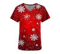 ANHATUIV Christmas Scrubs Tops Nurse Medical Uniforms & Scrubs - V Neck,Christmas Print,Short Sleeve,with Pockets,Tunic Shirt, Uniform Healthcare Workwear Holiday Doctors Hospital Spa Nail Salons L