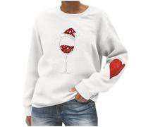ANHATUIV Christmas Sweatshirt Xmas Long Sleeve Top Shirt Red Wine Glass Print Cute Blouse Graphic Tees Tunic Dressy Funny Blouse Sweater Ugly Xmas Sweatshirts for Holiday Party XL