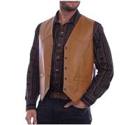 ANHATUIV Faux Leather Waistcoat Mens Steampunk Vest Men Plus Size PU Leather Gilet Jacket Western Style Cowboy Retro Vest Coats Button Down Waistcoat Motorcycles Gilet Medieval Waistcoat Coffee L