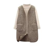 ANHATUIV Fleece Jacket Women Long Teddy Gilets Fuzzy Fluffy Sleeveless Jacket Button Down Sherpa Waistcoat Jacket Winter Cozy Body Warmer Vest Winter Plush Gilets Outwear with Pockets