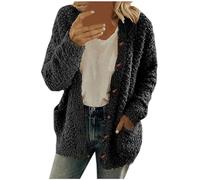 ANHATUIV Fleece Jacket Women Winter Coats Fuzzy Sherpa Cardigan Open Front Fleece Jacket Fluffy Soft Long Sleeve Button Shirt Fall Coats Winter Warm Shaggy Teddy Coat Outwear Black M
