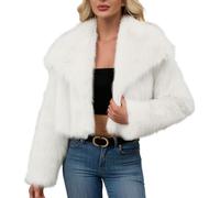 ANHATUIV Fleece Jacket Women Winter Fluffy Short Furry Coat Cropped Jacket Notch Lapel Long Sleeve Faux Fur Fluffy Coat Business Office Warm Coats with Wedding Furry Coats