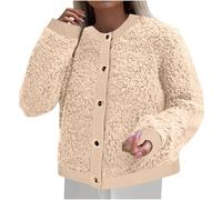 ANHATUIV Fleece Jacket Women Women'S Short Jacket V-Neck Long Sleeve Cardigan Button Placket Soft Comfortable Autumn Winter Coat Elegant Casual Loose Top Clearance