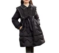 ANHATUIV Girls Winter Down Coat Shawl Ruffle Collar Quilted Jackets Elegent Belted Warm Dress Coats Longline Heavyweight Padded Jacket Outerwear Korean Version Kid Patchwork Puffer Overcoat