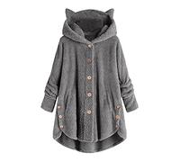 ANHATUIV Jackets for Women Uk Fluffy Hoodie Womens Sherpa Fleece Pullover Womens Cat Ear Cute Sweatshirt Fuzzy Teddy Bear Coat Winterong Sleeve Tops Warm Outerwearounge Wear with Pocket Dark Gray