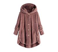 ANHATUIV Jackets For Women Uk Teddy Jacket Oversized Sweatshirt Fluffy Hoodie Teddy Coat Winter Warm Jacket Ladies Thick Fleece Hood Button Down Jumper Autumn Oversized Jumpers Hoodies