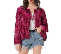 ANHATUIV Jackets For Women Uk Women'S Cropped Coat Women'S Sequin Fringe Bomber Jackets Sparkly Tassel Hem Hiphop Long Sleeve Tinsel Fringe Jacket Long Sleeve Open Front Jacket Y2K Streetwear XL