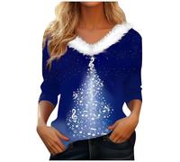 ANHATUIV Ladies Christmas Jumpers Furry V Neck Tshirt Cute Xmas Graphic Blouse Womens Sweatshirt Long Sleeve Base Tops Funny Novelty Christmas Tops Plus Size Loose Fit Pullover Sweater Tunic Top