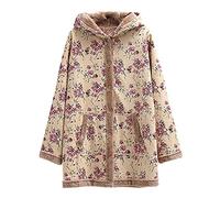 ANHATUIV Ladies Coats Women Ethnic Printing Coat Ladies Mid-Long Thick Warm Fleece Boho Ethnic Patterns Splicing Button Down Hooded Cardigan Bohemian Hooded Plush Jackets Vintage Oversized Coats M