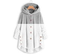 ANHATUIV Ladies Fleece Tops Fluffy Hoodie Plus Size Teddy Coat Winter Warm Jacket Plush Outwear Casual Plain Jumper Ladies Sherpa Fleece Hoodie Soft Long Coats Hooded Pockets Button Sweatshirt