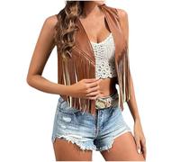 ANHATUIV Ladies Waistcoats Women's Tassel Sleeveless Vest Faux Suede Fringe Vest Jacket 70S Hippie Costume Boho Western Jacket Coat Open Front Sleeveless Gilets Y2K Hippie Waistcoat