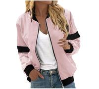 ANHATUIV Light Ladies Bomber Coat Casual Jackets Zip Up Baseball Jacket Outdoor Windbreaker Coat with Pockets Full Zip Loose Trench Coats Solid Vintage Jacket Ribbed Cuffs 02 Pink XL