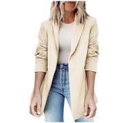 ANHATUIV Long Blazers for Women UK Classic Plain Longline Suit Coat Notched Lapel Buttonless Blazer Cardigan Trench Coat Blouse Lightweight Full Sleeve Formal Jackets Overcoat Casual Business
