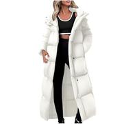 ANHATUIV Long Puffer Coats for Women Thicken Parka Women Windproof Hooded Winter Warm Quilted Padded Jacket Hooded Long Parka Coats Down Coat With Hood For Ladies Uk White M