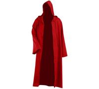 ANHATUIV Medieval Robe Men Hooded Cloak Adult Cosplay Costume Halloween Outfits Long Sleeve Full Length Hooded Long Robe Lightweight Fancy Dress Vampire Witch Wizard Role Play Cloak Red L