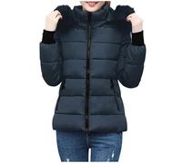 ANHATUIV Puff Jackets Women Down Jackets with Detachable Trim Plush Hood Plain Quilted Puffer Jacket Hooded Parka Coat Warm Coat Thermal Outerwear Outdoor Down Coats Padded Thicken Overcoat Coats