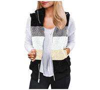 ANHATUIV Sherpa Fleece Jacket Women Patchwork Teddy Fleece Bodywarmer Coats Winter Warm Lightweight Sleeveless Jacket Thick Faux Fur Sherpa Full Zip Gilet With Pockets Waistcoat Outwear