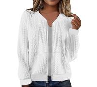 ANHATUIV Sweater Jacket For Women Cable Knit Long Sleeve Cardigan Zip Up Sweatshirts With Pockets Short Chunky Knit Cardigan Warm Coat Ladies Lightweight Bomber Jacket Pullover Jumper Bolero Outwear