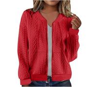 ANHATUIV Sweater Jacket For Women Cable Knit Long Sleeve Cardigan Zip Up Sweatshirts With Pockets Short Chunky Knit Cardigan Warm Coat Ladies Lightweight Bomber Jacket Pullover Jumper Bolero Outwear