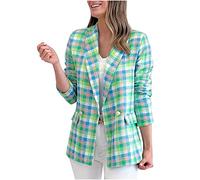 ANHATUIV Tweed Blazer Women Colorful Checked Suit Jacket Cardigan Blouse Ruffle V Neck Blazers Coat Workwear Full Sleeve Button Closure Formal Jackets Plaid Trendy Business Coats Plus Size