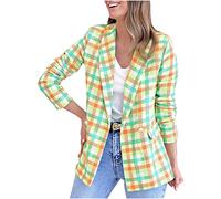 ANHATUIV Tweed Blazer Women Colorful Checked Suit Jacket Cardigan Blouse Ruffle V Neck Blazers Coat Workwear Full Sleeve Button Closure Formal Jackets Plaid Trendy Business Coats Plus Size