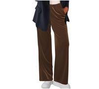 ANHATUIV Velvet Trousers for Women UK Wide Straight Leg Pants Velour Palazzo Trousers Baggy Casual Work Trousers Plain Loose Sweatpants Ladies Elasticated Trouser Pants Office Brown XL