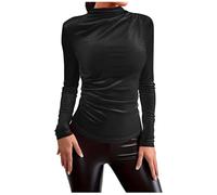 ANHATUIV Velvet Tunic Tops for Women UK Solid Color Velvet Pullover Half High Neck Casual Shirts Solid Wrap Over Undershirts Fall Ladies Jumpers Casual Lightweight Plus Size Clothing for Women