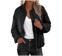 ANHATUIV Winter Coats for Women Uk Bomber Jacket Womens Padded Softshell Jacket Women Lightweight Flight Jackets Long Sleeve Zip Up Coat Casual Solid Quilted Coat with 2 Pockets