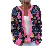 ANHATUIV Winter Coats for Women UK Clothes Plus Size Christmas Jumper Long Sleeve Lightweight Cardigans Casual Loose Knitted Sweatshirts Blouse with Button Xmas Print Sweater Shirts