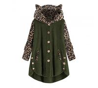 ANHATUIV Winter Fleece Jackets For Women Cute Cat Ear Warm Winter Oversized Leopard Print Outwear Button Down Sherpa Hooded Sweatshirt Plus Size Top Warm Jacket With Pockets Clearance