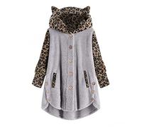 ANHATUIV Winter Fleece Jackets For Women Cute Cat Ear Warm Winter Oversized Leopard Print Outwear Button Down Sherpa Hooded Sweatshirt Plus Size Top Warm Jacket With Pockets Clearance