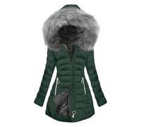 ANHATUIV Winter Jackets for Women Uk Fleece Lined Plush Hooded Jacket Quilted Ladies Parka Coat Mid Length Zipper Outdoor Outwear Tops Plain Outdoor Cotton Thick Warm Padded Winter Coat