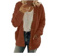 ANHATUIV Winter Jackets for Women UK Womens Fuzzy Sherpa Cardigan Open Front Fleece Jacket Fluffy Soft Long Sleeve Button Down Cardigan Fall Coats Winter Warm Shaggy Teddy Coats Outwear Wine L