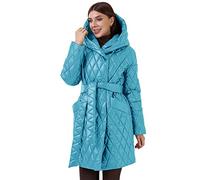 ANHATUIV Women Diamond Quilted Jacket Women Mid-Length Down Jacket Women's Causal Lightweight Quilted Jackets Oversized Warm Shacket Elegant Button Down Puffer Coat with Belt S
