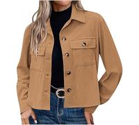 ANHATUIV Women’s Casual Coat Cropped Shackets Corduroy Button Down Crop Jackets Tops Long Sleeve Jacket Button Down Stretch Fitted Coat Trendy 2024