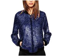 ANHATUIV Women Sequin Jacket Glitter Bomber Jacket Women's Glitter Cropped Long Sleeve Zipper Sequin Bomber Ladies Biker Festival Clubbing Party Club Top for Party Festival Wear