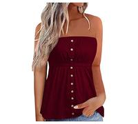 ANHATUIV Women Summer Y2k Tube Tops Sleeveless Gradient Color Pleated Bandeau Loose Tank Vest Shirt Button Design Blouse Ruched Bandeau Boob Tube Vest Crop Top Club Party Streetwear M