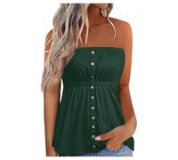 ANHATUIV Women Summer Y2k Tube Tops Sleeveless Gradient Color Pleated Bandeau Loose Tank Vest Shirt Button Design Blouse Ruched Bandeau Boob Tube Vest Crop Top Club Party Streetwear L