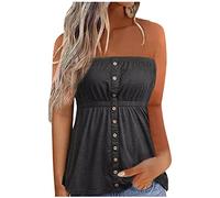 ANHATUIV Women Summer Y2k Tube Tops Sleeveless Gradient Color Pleated Bandeau Loose Tank Vest Shirt Button Design Blouse Ruched Bandeau Boob Tube Vest Crop Top Club Party Streetwear M