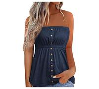 ANHATUIV Women Summer Y2k Tube Tops Sleeveless Gradient Color Pleated Bandeau Loose Tank Vest Shirt Button Design Blouse Ruched Bandeau Boob Tube Vest Crop Top Club Party Streetwear XXL