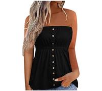 ANHATUIV Women Summer Y2k Tube Tops Sleeveless Gradient Color Pleated Bandeau Loose Tank Vest Shirt Button Design Blouse Ruched Bandeau Boob Tube Vest Crop Top Club Party Streetwear M