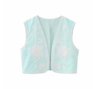 ANHATUIV Women Vintage Embroidered Waistcoat Floral Gilets Open Front Sleeveless Cardigan Boho Summer Short Vest French Fashion Y2K Flower Embroidered Cardigan Sleeveless Cotton Vests Top S